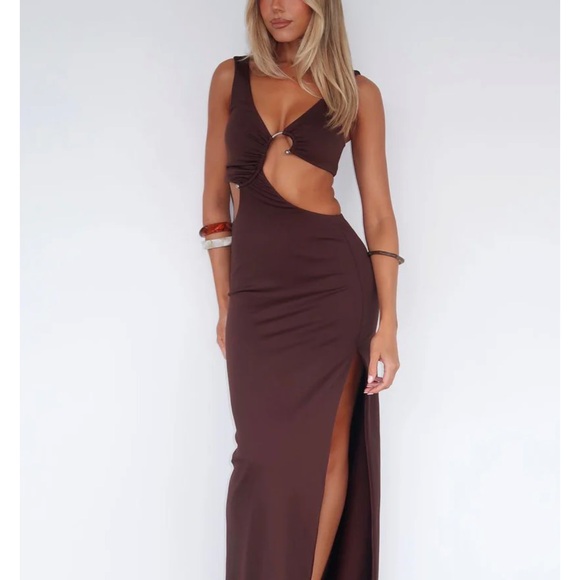 White Fox Boutique | Dresses | Elegant Brown Cutout Maxi Dress